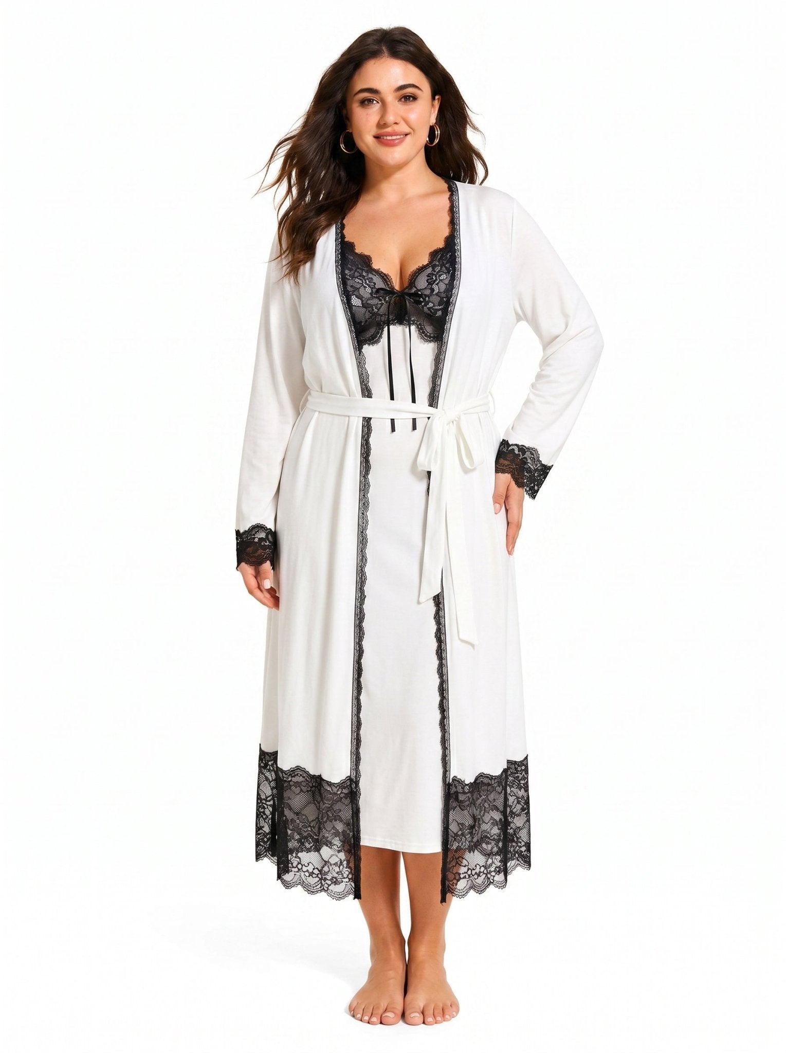 Women's Satin Pajama Set with Lace Trim - WEUXS