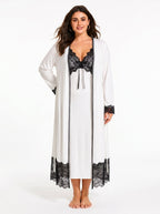 Women's Satin Pajama Set with Lace Trim - WEUXS