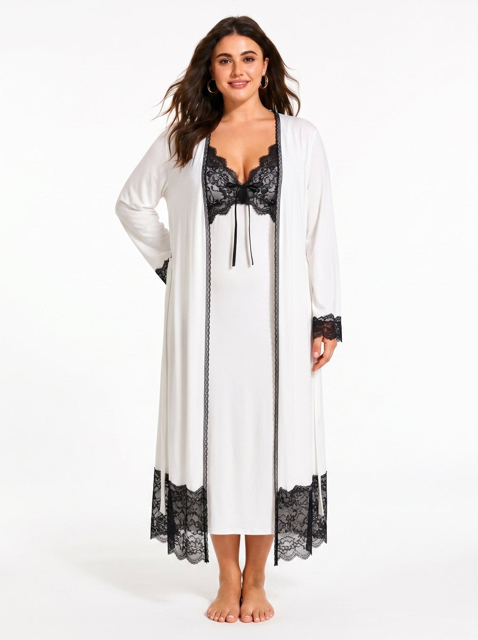 Women's Satin Pajama Set with Lace Trim - WEUXS