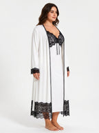 Women's Satin Pajama Set with Lace Trim - WEUXS