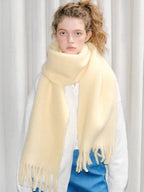 Wool Blend Tassel Scarf Cream Yellow Winter Shawl - WEUXS