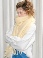 Wool Blend Tassel Scarf Cream Yellow Winter Shawl - WEUXS