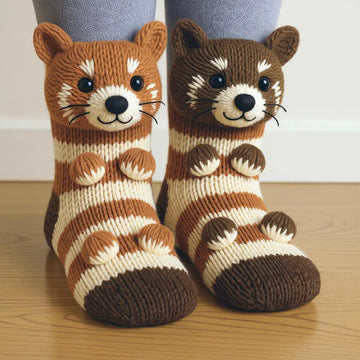 Forest Bandit 3D Knitted Slipper Socks