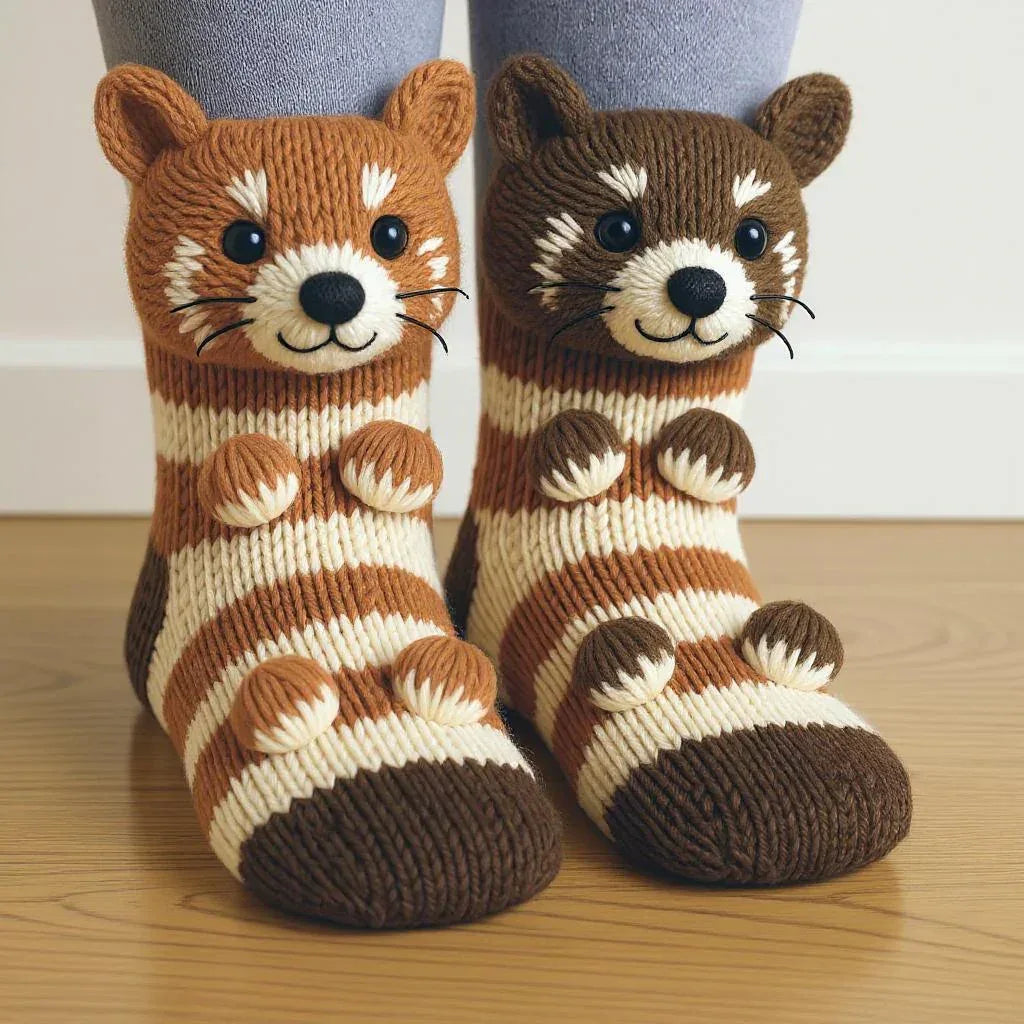 Forest Bandit 3D Knitted Slipper Socks - WEUXS