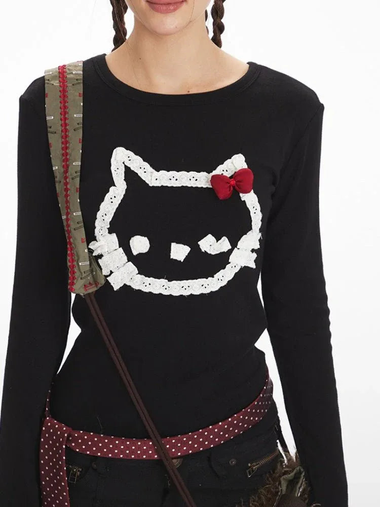 Abstract Cat Graphic Long Sleeve Top - View 6 | WEUXS