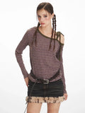 Y2K Grunge Asymmetrical Striped Long Sleeve Top - WEUXS