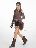 Y2K Grunge Asymmetrical Striped Long Sleeve Top - WEUXS