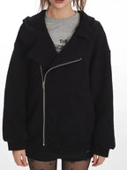Y2K Grunge Asymmetrical Zipper Hoodie - WEUXS