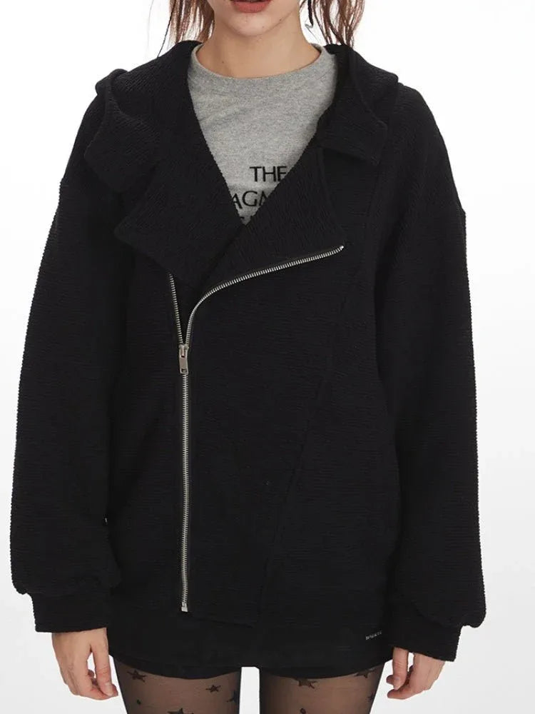 Y2K Grunge Asymmetrical Zipper Hoodie - WEUXS
