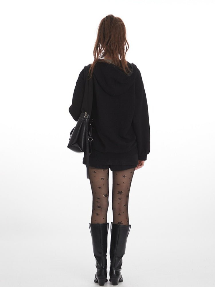 Y2K Grunge Asymmetrical Zipper Hoodie - WEUXS