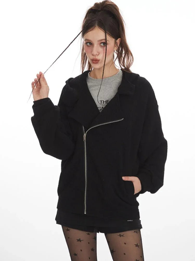 Y2K Grunge Asymmetrical Zipper Hoodie - WEUXS