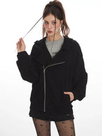 Y2K Grunge Asymmetrical Zipper Hoodie - WEUXS