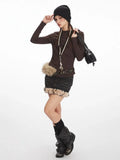 Y2K Mocha Ruched Slim Fit Long Sleeve Top - WEUXS