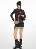 Y2K Mocha Ruched Slim Fit Long Sleeve Top - WEUXS