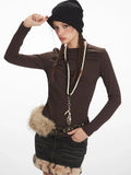 Y2K Mocha Ruched Slim Fit Long Sleeve Top - WEUXS