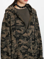 Y2K Vintage Aesthetic Camo Zip-Up Hoodie - WEUXS