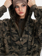 Y2K Vintage Aesthetic Camo Zip-Up Hoodie - WEUXS